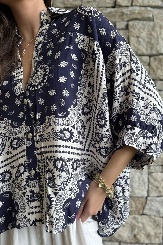 Yara Bandana Relaxed Blouse Navy